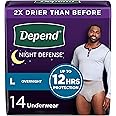 Depend Night Defense Adult Incontinence Underwear for Men, Disposable, Overnight, Large, Grey, 14 Count, Packaging May Vary
