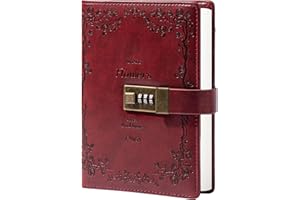 TIEFOSSI Diario de piel con cerradura para escribir cuaderno, combinación de contraseña, papel rellenable, 205 x 140 mm, color rojo