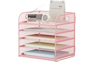 VITVITI Organizer Scrivania,5 Livelli Porta Documenti Scrivania, Rete in Porta Fogli a4 da Scrivania Accessori per Casa Ufficio (Rosa)