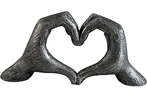 HAUTE COLLAGE Hands Love Gesture Sculpture Antique-Silver Gold Bronze Colour Life-Size 26cm/10'' Expression of Appreciation & LoveValentine's Day I appreciate you I love you Wedding Present (Antique-Silver)