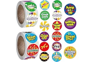 McMola 1000Pcs Reward Stickers for Teachers - 16 Designs School Stickers | 1000 Pcs, 2 Rolls, 16 Unique Designs, 1 Inch Diameter, Self-Adhesive, Motivational Reward Words, Teachers & Parents Helper