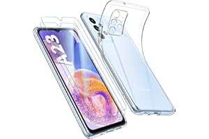 Qasyfanc Handyhülle Kompatibel für Samsung Galaxy A23 5G Kameraschutz Hülle mit 2 Stück Schutzfolie, TPU Weiche Silikon hülle Transparent Anti-Gelb Anti-Kratzer Schutzhülle, Durchsichtig
