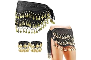 HAASIKI Bauchtanz Hüfttuch mit Armband, Piraten Accessoires Damen, Bauchtanz Hüfttuch Mit 1 Paar Armbänder, Damen Bauchtanz Accessoires Gürtel Chiffon Hüfttuch Bauchtanz Hüfttuch Gürtel