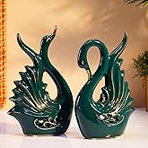 Amazon Basics Modern Elite Swan Pair Ceramic Art Figurine | Beautiful Home Décor (2 Pieces, Dark Green, Medium)