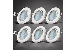 B.K.Licht lot de 6 spots LED encastrables orientables blancs, 6 ampoules LED GU10 incluses, éclairage plafond LED intérieur, lumière blanche chaude, 230V, IP23, 6x3W