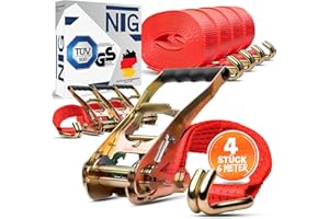 ‎NTG NTG 4 Stück Spanngurte in 6 Meter für 5t (2500/5000 daN, KG) | TÜV/GS geprüft | mit Ratsche und Haken | Zweiteilig | 50mm | Ratschengurte | Zurrgurte