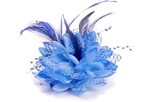 ALLSORTS Flower Feather Fascinator Beaded Beak Hair Clip Brooch Bobble Ladies Day Ascot Races (Royal Blue) 7cm