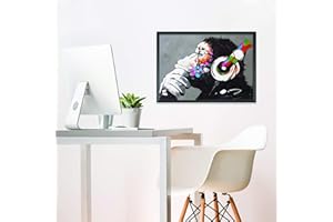 DECORDS Banksy Monkey Graffiti Wall Art Poster For Guys - Gamer Room Gorilla Decor - Music Studio Chimp Artwork - 22x16 inches