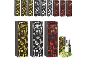 COSORO Bolsas Para Botellas de Vino con Asas,12 piezas Bolsas Papel Kraft Negro,Fuerte Reciclable Regalos de Embalaje Botellas para Vino Whisky Champán para Fiestas Bodas Cumpleaños Navidad