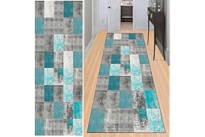 ‎BAYUE BAYUE Läufer Teppich Lang Flur rutschfest Waschbar 110X450CM,Modern Küchen Teppich Polyester Dauerhaft, Schlafzimmer Muster Carpet, für Wohnzimmer Büro Esszimmer, Anpassbar Teppichläufer Meterware