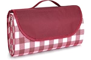 Lahrma Picnic Blanket Waterproof 200 x 200 cm Large Picnic Mat Camping Outdoor Blanket, Beach Mat Sand Free Portable with Handle Foldable Park Graden Picnic Rug, Red