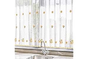 HOMEYA - Cortina Cocina Translúcida 100x140cm - Visillo Transparente Estampado para Ventana, Marco de puerta - 2 Unidades