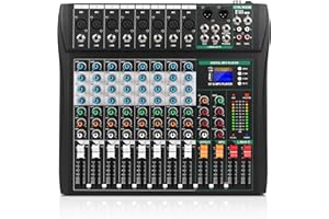 XTUGA CT80 Table de mixage audio professionnelle 8 pistespour ordinateur, contrôleur de son, interface audio avec effet numérique, mixeur de studio avec alimentation fantôme 48V, entrée RCA XLR