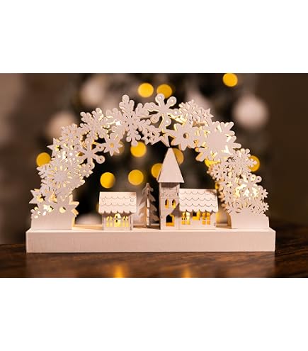 Décoration De Noël Konstsmide Silhouette église En Bois Blanc LED - Minuterie 6h, 8 Diodes Blanc Chaud - À Piles - 9