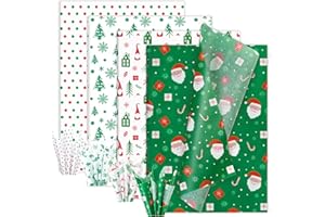 Larcenciel 60 Fogli Carta Velina Natalizia, Clásico Carta Velina Rossa Verde per Sacchetto Regalo, Opaca Carta Regalo di Babbo Natale Albero Natale per Decorazioni Natalizie, Festa, Capodanno,50x35cm