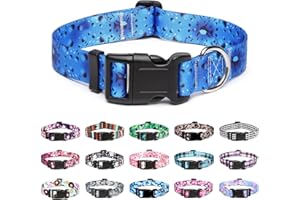 Mercano Adjustable Dog Collar - Special Design Patterns, Soft Nylon Comfortable Durable Pet Collar for Small Medium Large Dogs (L, Blue Ocean)