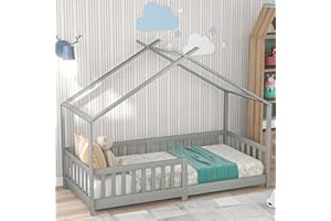 Moimhear Bellissimo letto per bambini, 200 x 90 cm, in legno massiccio con recinzione
