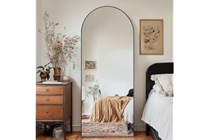 Antok Pełne lustro, 147 x 45 cm, pełnowymiarowe lustro stojące, lustro ścienne z ramą ze stopu aluminium i nietłukącym się szklanym, zakrzywione, do salonu i garderoby, czarne