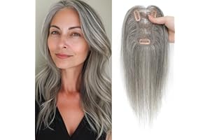 SARO-UP Hair Toppers for Thinning Hair Toppers for Women Real Human Hair Pieces for Women with Thinning Hair Clip In Toppers 100% Remy Human Hair Wiglets (Mixed Light Grey)