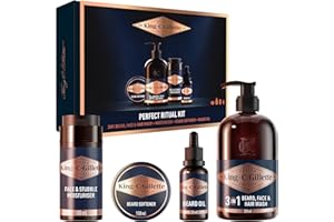 King C. Gillette Rutina Perfecta, Pack De Gel Limpiador 3 En 1 Para Barba 350ml + Aceite Para Barba 30ml + Suavizante De Barba 100ml + Crema Hidratante De Rostro Y Barba 100ml