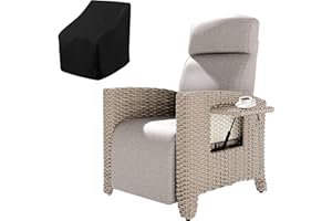 Fiutazge Großer Gartensessel mit Liegefunktion,Relaxliege Liegesessel mit Verstellbarer Rückenlehne,Verstecktem Fußhocker,Sonnenliege Rattan Für Balkon,Innen-Beige Sitzkissen und Braun Rattan