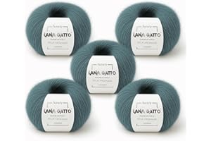 KALAPANTA 5 Gomitoli Mohair e Seta per lavoro a maglia, Lana Gatto Linea Luxury Silk Mohair Made in Italy, 125 gr. (Verde - 30486, 5)