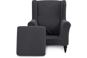 TIANSHU Copripoltrona con Orecchie Elastico, Copripoltrona 1 Posto con Fodera Per Cuscino Tessuto Jacquard Spandex con Fondo Elastico per Soggiorno Camera Da Letto Hotel (Tipo A, Grigio)