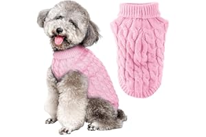 FWLWTWSS Knitted Turtleneck Jumper for Small Medium Dogs and Cats, Soft Comfortable Dog Clothes for Autumn, Winter Outfit (Pink M)