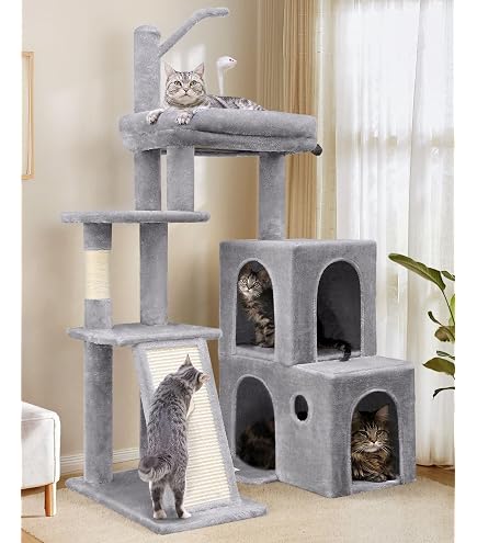 Kratzbaum Für Katzen 180 Cm Hoch | Mit 8 Sisal-Pfosten, 3 Häuschen & Hängematte | Kaktus Design In Grün | Für Große Katzen & Mehrkatzenhaushalte