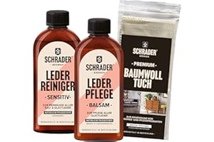‎SCHRADER BREMEN SCHRADER Lederpflege Set - Reiniger, Balsam und Poliertuch - farbneutral - Ledermöbel & Lederkleidung 3-teilig - Made in Germany