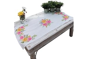 Trimits Kit per punto croce stampato, runner da tavola, con tessuto stampato, fili, ago e istruzioni, 40 x 100 cm, bouquet floreale