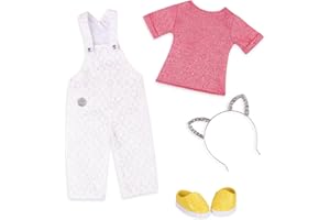 Glitter Girls – Doll Clothes – Overalls Outfit – Cat-Ear Headband – 14" Doll Accessories – Toys for Kids Ages 3 & Up – Glisten & Glam!