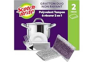Scotch-Brite Éponge Non Rayante avec Grattoir Doux, Lot de 2 – pour Casseroles, Poêles, Revêtements Antiadhésifs et Surfaces Fragiles comme le Verre