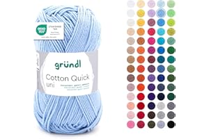 Gründl Laine Cotton Quick uni - laine fine pour crocheter - fil à tricoter – fil à crocheter – brillant et doux pour la peau – 100% coton – 1 pelote 50 g / 125 m – taille d’aiguille 3-4 - bleu ciel
