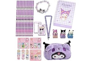ANSAMY Kuromi Ensemble de Papeterie Cadeau pour Fille 2, 3, 4, 5, 6, 7, 8 Ans Papeterie Fourniture Cartable Trousse Scolaire Stylo Cahier (Violet)