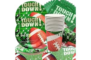 Doyomtoy Fussball Geschirr Set, Sport Motto - American Football/Fußball, Inklusive American Football Teller, Servietten, Tassen, Tischdecke, American Football Geburtstag Party Dekorationen - 16 Gäste