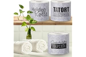 ‎BADA BING Bada Bing 3er Set Filz Toilettenpapier Banderole mit lustigen Sprüchen in HELLGRAU - Klorollenverstecker originelles Geschenk - Hülle als Aufbewahrung für Klopapier - Klorollenhalter Deko Badezimmer