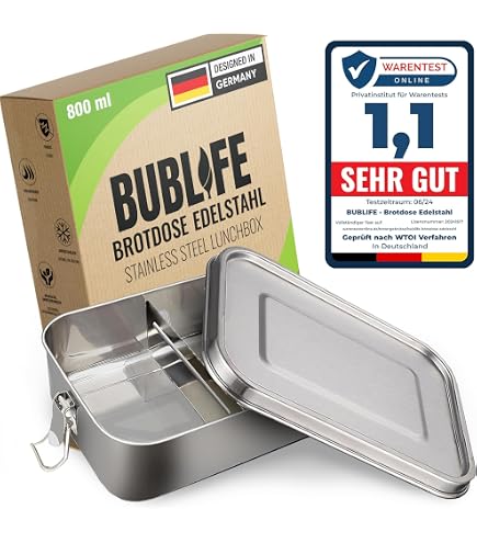 Lunch Box In Acciaio Inox 1000ml Con Divisorio - Bento Box Per Adulti, Lavabile In Lavastoviglie - 3