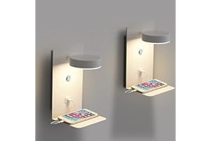 SENFAY 2 Piezas Aplique de Pared LED Regulable Interior, Lámpara de Pared Dormitorio Blanco 12W con puerto cargadores USB, Luz de Pared Moderno Giratorio de 350° Control Táctil, Luz de lectura con Enchufe