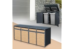ML-Design Box pour 4 Poubelles, jusqu'à 240L, 264x80x116,3cm, en Acier, Anthracite/Aspect Mélèze, Résistant aux Intempéries, Habillage de Poubelle, Couvercle Rabattable/4 Portes, Conteneur Abri Hangar
