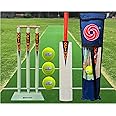 Optimus® Cricket Wooden Kit Combo Set for Kids in Heavy Tetron Cover - Size 2 for 5-6 Year Kids (1 Bat, 3 Tennis Rubber Ball, 3 Wickets, 1 Wicket Base, 2 Bails & 1 Kit Cover) A