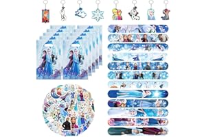 QDUODUO Mitgebsel Kindergeburtstag Mitbringsel Set, 80pcs Eiskönigin Gastgeschenke mit Schnapparmbänder Schlüsselanhänger Geschenktüten Aufkleber, Kinder Geburtstag Give Aways Party Klein Geschenke Mädchen