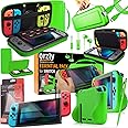 Orzly Switch Accessories Bundle – Includes Orzly Carry Case for Nintendo Switch Console, Tempered Glass Screen Protectors, USB Charging Cable, Switch Games Case, Comfort Grip Case & Headphones [Green]
