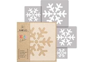 ‎NL NAKLEO ART & WALL DECOR NAKLEO 5 Stück wiederverwendbare Kunststoffschablonen - Schneeflocke Weihnachten - 34x34cm bis 9x9cm - Muster Kinder Kinderzimmer Malvorlage Raumdekoration - Basteln DIY Wand Möbel