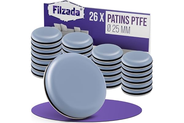 Filzada® 26x Patins pour Meubles Téflon Auto-adhésifs - Ø 25 mm (Rond) - Chaise de Planeur Professionnels/Planeur PTFE (Téflon)
