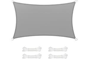 SONGMICS Voile d’Ombrage 3 x 5 m, Protection Solaire en Tissu HDPE, Respirant, Perméable à l’Eau, pour Terrasse, Jardin, Balcon, Camping, Rectangulaire, Concave, Cordes de 2 m, Gris Clair GSS35QY