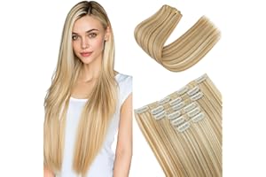 Elailite Extensiones de Clip de Pelo Postizo Sintético Rubio Arena/Rubio Descolorido, Efecto Natural 6 Piezas Postizos Cabello Liso 60cm 140g