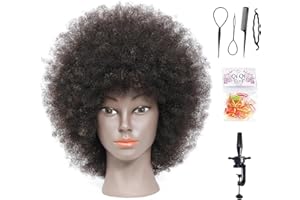 Davinona Training Head afroamericano, 100% pelo real cabeza de maniquí belleza cabeza de maniquí afro americano para la práctica del tejido estilístico con clip libre + trenza