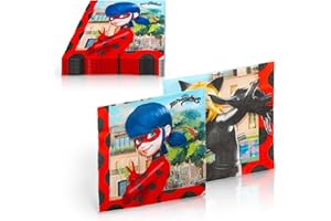 Procos 91346 - Servietten Miraculous, 20 Stück, Größe 33 x 33 cm, Mundtuch, Kindergeburtstag, Partygeschirr, Tischdekoration, Rot/Schwarz