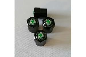 SKODA set of four black metal car valve tyre dust cap Citigo Fabia Roomster Rapid Octavia Superb Yeti